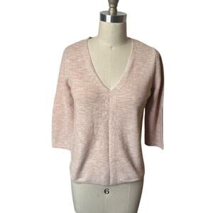 MNG By Mango Blush Tan V-Neck 3/4 Sleeve Sweater Women's Size S/M NWT